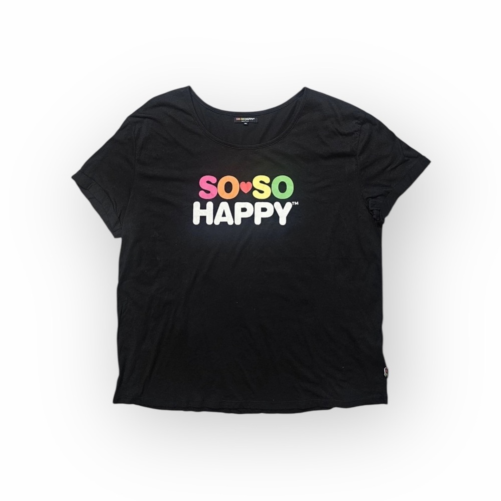 *RARE* Black Graphic Tee with Colorful 'SO SO HAPPY' Print